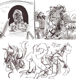 anthro arena bound chain chained clothed clothing demure fight fluffy fluffy_tail genitals group group_sex human_on_anthro interspecies kneeling male male/male melee_weapon nude outside penis questionable_consent sex skimpy standing sword tail text threesome weapon ultimatellurker dreamworks puss_in_boots_(franchise) anon death_(puss_in_boots) canid canine canis human mammal wolf absurd_res english_text hi_res