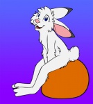 anthro ball biped blue_eyes child dipstick_ears ear_markings fur hi_res jake_cottontail lagomorph leporid long_ears male mammal mizzyam multicolored_ears nude open_mouth quiet269 rabbit scut_tail short_tail side_view simple_background sitting sitting_on_ball solo space_hopper tail teeth white_body white_fur young young_anthro young_male