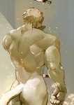 anthro back_muscles bathing biceps butt facial_hair fur kemono male muscular muscular_anthro muscular_male nude shower showering solo white_body white_fur hinokumo_f lifewonders live_a_hero astosis felid lion mammal pantherine