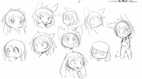 ambiguous_gender anthro big_eyes clothing eye_through_hair group hair hair_over_eyes hat headgear headwear mouth_closed open_mouth scarf simple_background smile translucent translucent_hair white_background doneru unknown_species 2015 bust_portrait digital_drawing_(artwork) digital_media_(artwork) expression_sheet full-length_portrait half-length_portrait line_art monochrome portrait sketch