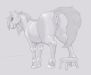 anatomically_correct anatomically_correct_genitalia anatomically_correct_vulva animal_genitalia animal_vulva anus butt clitoral_winking clitoris dock_(anatomy) equine_anus equine_genitalia equine_vulva female female_feral feral furniture genitals hooves looking_at_viewer looking_back looking_back_at_viewer puffy_anus quadruped raised_tail smile smiling_at_viewer solo step_stool stool tail tail_anus tail_aside vulva digitoxici equid equine horse mammal 2026 digital_media_(artwork) greyscale hi_res monochrome