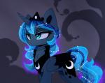 2017 black_body black_feathers blue_body blue_eyes blue_fur cosmic_hair digital_media_(artwork) equid equine ethereal_hair eyelashes feathers female feral friendship_is_magic fur hasbro hi_res horn magnaluna mammal my_little_pony mythological_creature mythological_equine mythology princess_luna_(mlp) pseudo_hair simple_background solo standing winged_unicorn wings