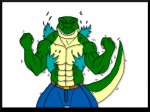 2013 abs anthro belt biceps bottomwear clothed clothing comic dinosaur extinct fangs flexing green_body green_skin hi_res male maxime-jeanne muscular muscular_anthro muscular_male pants pecs pose prehistoric_species reptile scales scalie solo tail teeth theropod thomas_carter topless torn_clothing transformation tyrannosaurid tyrannosauroid tyrannosaurus tyrannosaurus_rex vein