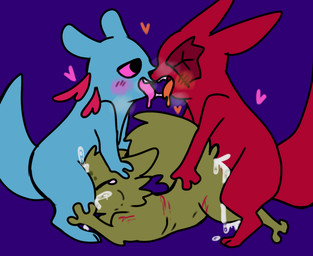 2_toes 3_fingers after_kiss ambiguous_gender ambiguous_penetration blood blue_body blue_ears blue_skin blue_tail blush bodily_fluids cum cum_drip cum_in_mouth cum_inside dripping external_gills eye_scar facial_markings facial_scar feet fellatio feral feral_on_feral feral_penetrated feral_penetrating fingers forehead_markings fur genital_fluids gills green_body green_ears green_fur green_tail group group_sex head_markings intraspecies male male/male markings missing_eye open_mouth oral oral_penetration penetration penile pink_eyes questionable_consent red_body red_ears red_skin red_tail rough_sex saliva saliva_drip saliva_string scar sex spitroast tail tears threesome toes tongue tongue_out trio wounded artienvy conditional_dnp rain_world videocult artificer_(rain_world) rivulet_(rain_world) saint_(rain_world) slugcat hi_res