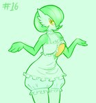 breasts clothed clothing female fully_clothed gesture green_body maid_uniform red_eyes shrug small_breasts solo uniform junkedart dressuptober nintendo pokemon gardevoir generation_3_pokemon pokemon_(species) 2021 digital_drawing_(artwork) digital_media_(artwork) hi_res monochrome portrait three-quarter_portrait