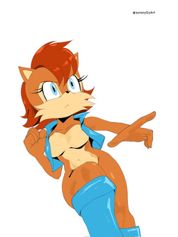 anthro big_breasts boots bottomwear breasts brown_body brown_fur clothed clothing eyelashes featureless_breasts female footwear fur hair jacket navel open_clothing open_jacket open_topwear red_hair shoes simple_background solo standing thick_thighs topwear wide_hips soranygyart archie_comics sega sonic_the_hedgehog_(archie) sonic_the_hedgehog_(comics) sonic_the_hedgehog_(series) sally_acorn chipmunk ground_squirrel mammal rodent sciurid 3:4 digital_media_(artwork) hi_res