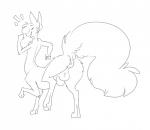 anus backsack balls butt dancing fluffy fluffy_tail fur genitals green_body green_fur male paws raised_tail solo tail y_anus halbean twerp_(halbean) citra citra_taur mammal mammal_taur taur hi_res monochrome sketch