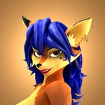 amber_eyes anthro black_ears blue_hair breasts cheek_tuft ear_piercing ear_ring facial_tuft female female_anthro fur hair inner_ear_fluff lipstick looking_at_viewer makeup markings mole_(marking) multicolored_body multicolored_ears multicolored_fur nude nude_anthro nude_female orange_background orange_body orange_ears orange_fur piercing ring ring_piercing simple_background smile solo teeth tuft yellow_body yellow_fur yellow_inner_ear anatoly_var sly_cooper_(series) sony_corporation sony_interactive_entertainment sucker_punch_productions warfare_machine carmelita_fox warfare_carmelita canid canine fox human mammal red_fox true_fox 1:1 2024 3d_(artwork) digital_media_(artwork) hi_res