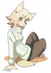 amber_eyes anthro barefoot blonde_hair breasts clothed clothing feet female fluffy fluffy_tail fur hair kemono looking_at_viewer simple_background solo sweater tail tan_body tan_fur toes topwear white_background taracod canid canine mammal 2014