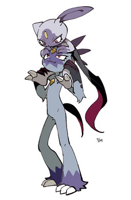ambiguous_gender anthro blue_body blue_fur carrying_another claws duo eye_contact eyelashes featureless_crotch finger_claws flat_chested fur looking_at_another male on_shoulders pink_eyes purple_body purple_fur red_eyes simple_background size_difference smile tail toe_claws white_background potatomaniaaa nintendo pokemon generation_8_pokemon hisuian_form hisuian_sneasel pokemon_(species) regional_form_(pokemon) sneasler 2026 hi_res signature