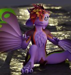 anthro depth_of_field fluffy_chest genitals looking_at_viewer male penis purple_body sitting sitting_on_ground solo tapering_penis wings troleaf24 ember_(troleaf24) avali 3d_(artwork) digital_media_(artwork) hi_res huge_filesize