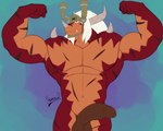 anthro balls bushiroad dragon drum's_father future_card_buddyfight genitals hair horn male muscular muscular_anthro muscular_male mythological_creature mythological_scalie mythology pecs penis scalie scar scars_all_over solo terrethemageslayer triceps white_hair