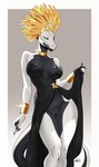 5_fingers anthro areola armor big_breasts black_areola black_body black_clothing black_dress black_markings black_scales bracers breasts broach_(jewelry) clothed clothing clothing_lift collar dress dress_lift feet female female_anthro fingers genitals glistening glistening_body gold_(metal) gold_jewelry hand_on_clothing headdress jewelry looking_at_viewer markings non-mammal_breasts pose presenting presenting_pussy pussy scales sky solo tail toes white_body white_scales yellow_eyes ama_dench_art mythology ypera_(ayx) dragon mythological_creature mythological_scalie reptile scalie 2025 absurd_res digital_media_(artwork) hi_res
