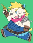 anthro belly belt blonde_hair blue_eyes clothing hair male nipples overalls slightly_chubby solo bear_2key lifewonders tokyo_afterschool_summoners babe_bunyan_(tas) bovid bovine cattle mammal hi_res