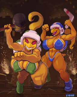 abs anthro armor big_breasts biped boomerang boots bra breasts censored_nipples clothed clothing crossgender duo female fire footwear hair hammer headgear helmet mtf_crossgender muscular muscular_anthro muscular_female nipple_outline open_mouth panties ponytail red_eyes shoes skimpy text tools torch underwear snao mario_bros new_super_mario_bros_wii nintendo boomerang_bro hammer_bro koopa scalie 2025 censored dated english_text signature