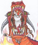 2004 ambiguous_gender ambiguous_pred anthro anthro_on_feral bestiality blaquetygriss body_in_mouth claws colored colored_pencil_(artwork) dated dragon duo erection facial_piercing fangs felid feral fire forked_tongue gaping_mouth genitals green_eyes happy horn imminent_vore in_mouth jewelry larger_ambiguous male male/ambiguous male_prey mammal marker_(artwork) mixed_media mouth_shot mythological_creature mythological_scalie mythology nose_piercing nose_ring open_mouth palate pantherine pen_(artwork) penis piercing ring_piercing scalie septum_piercing sex shaded sharp_teeth signature size_difference smaller_male smile tail teeth tiger tongue traditional_media_(artwork) willing_prey