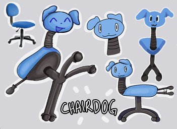 ambiguous_gender black_eyes blue_body chair feral furniture open_mouth smile solo tail tail_motion tailwag text white_sclera neurositic animate_inanimate english_text hi_res