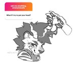 2_horns answer curved_horn goo_body goo_drip headpat horn looking_up_at_partner pawpads question text maefeline ngl ambiguous_species felid goo_creature lion mammal pantherine 2023 english_text greyscale hi_res monochrome