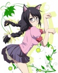 bottomwear clothed clothing eyewear female flower fully_clothed glasses plant simple_background skirt solo white_background hayashi_kasutamu bakemonogatari hanekawa_tsubasa animal_humanoid cat_humanoid felid felid_humanoid feline feline_humanoid humanoid mammal mammal_humanoid