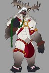 abs anthro antlers areola big_bulge biped boots bulge clothed clothing ear_piercing footwear hair holidays horn huge_bulge hyper hyper_bulge long_hair looking_at_viewer male muscular muscular_anthro muscular_male nipple_piercing nipples piercing pubes shoes simple_background skimpy socks solo white_hair boosterpang christmas magnus_(ara_chibi) deer mammal new_world_deer reindeer 2024