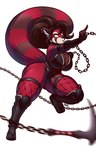 anthro big_breasts breasts chain_weapon cleavage clothed clothing ear_piercing ear_ring female fishnet_clothing fishnet_legwear fur holding_object holding_weapon kusarigama legwear ninja piercing red_body red_fur ring_piercing simple_background solo striped_body striped_fur stripes thick_thighs warrior weapon white_background blazbaros kakureta_(skarlett_cynder) ailurid mammal red_panda 2022 9:14 digital_media_(artwork) hi_res