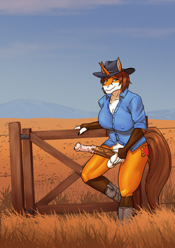 animal_genitalia animal_penis anthro balls big_penis bottomless bottomless_anthro bottomless_gynomorph bottomless_intersex clothed clothing cowboy cowboy_hat cutie_mark equine_genitalia equine_penis erection fur genitals gynomorph hair hand_on_balls hat headgear headwear horn intersex looking_at_viewer nipple_outline outside penis shirt smile solo standing tail topwear lorenzobrezo hasbro my_little_pony mythology equid equine mammal mythological_creature mythological_equine unicorn digital_media_(artwork)