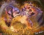 after_sex animal_genitalia anthro backsack balls black_body black_fur blush bodily_fluids cum cum_in_ass cum_inside detailed_background duo fur genital_fluids genitals grass male male/male markings multicolored_body multicolored_fur pawpads penis plant sheath smile spots spotted_body spotted_fur striped_body striped_fur stripes tan_body tan_fur text white_body white_fur wizzikt cheetah equid equine felid feline mammal zebra 2025 english_text hi_res