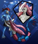 anthro blue_body breasts bubble clothed clothed/nude clothing cutaway diamond_grenadier duo elapid_(snake) embrace fanned_tail_tip fellatio female fist generation_1_pokemon generation_3_pokemon genitals golduck hair hand_on_back hand_on_head hand_on_penis hanging_breasts hi_res hug legless male male/female mammal marine merfolk mermaid_tail mermay milotic monotreme nintendo nude one_eye_closed oral partially_clothed penile penis pokemon pokemon_(species) red_hair reptile scalie serpentine sex smile snake split_form underwater underwater_breathing underwater_sex water yellow_body