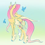 cutie_mark feathers female feral hooves quadruped rear_view solo wings yellow_body sketchygarden friendship_is_magic hasbro my_little_pony fluttershy_(mlp) avian bird equid equine horse lagomorph leporid mammal rabbit