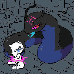 ambiguous_gender duo exclamation_point feral game_over gameplay_mechanics heart_symbol human_to_feral question_mark soul_vore species_transformation tail tail_fetish tail_play tail_vore transformation unusual_anatomy unusual_vore vore ouroporos human humanoid mammal reptile scalie snake 1:1 animated digital_media_(artwork) long_playtime no_sound pixel_(artwork)