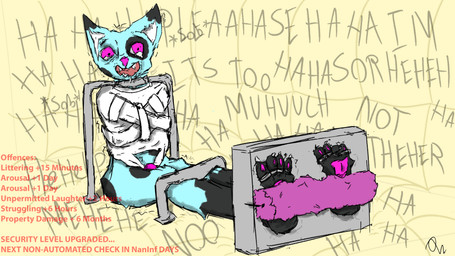 anthro apology bdsm begging bodily_fluids bondage bound chastity_cage chastity_device collar crying curling_toes dialogue feet forced help_me helpless laugh long_term long_term_bondage long_term_chastity male metal_collar orgasm_denial permanent questionable_consent reastraints restraints solo straitjacket tears text tickle_fetish tickle_torture tickling tickling_feet tickling_machine toe_restraints showtheash domestic_cat felid feline felis mammal 16:9 4k absurd_res english_text hi_res widescreen