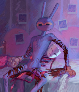 anthro blood bodily_fluids duo female gore male male/female scar self-harm self-harm_scars glitch_productions the_amazing_digital_circus gangle_(tadc) jax_(tadc) absurd_res hi_res