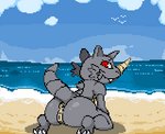 anthro anthrofied anus beach biped butt detailed_background female genitals grey_body grey_skin horn kneeling looking_back presenting presenting_hindquarters pussy raised_tail rear_view red_eyes sea seaside smile solo tail water imactuallygarbage nintendo pokemon generation_1_pokemon pokemon_(species) rhydon 2020 digital_media_(artwork) pixel_(artwork)