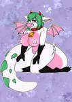 anthro bell bell_collar big_breasts big_tail bite biting_lip breasts collar collar_only female green_hair hair horn huge_tail kneeling nipples nude solo spiked_tail spikes spikes_(anatomy) tail wings arwenscoots conditional_dnp bat bovid bovine cattle hybrid kangaroo macropod mammal marsupial hi_res