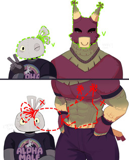 abs anthro blush bodily_fluids clothed clothing duo facial_piercing imminent_oral imminent_sex machine male muscular muscular_male nose_piercing nose_ring partially_clothed piercing pinata ring_piercing size_difference sweat sweatdrop tail underwear underwear_down verification kapu_pss face_verification_meme meleeniacs roblox the_axolotl_sun diablo_(meleeniacs) garbo_(meleeniacs) animate_inanimate equid equine horse living_pinata mammal robot absurd_res comic hi_res