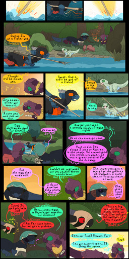 dialogue fantasy female feral fishing male musical_instrument outside river text water thepatchedragon dragonscape mythology forl_(thepatchedragon) hiker_(thepatchedragon) jat_(thepatchedragon) rara_(thepatchedragon) dinosaur dragon drekir mythological_creature mythological_scalie prehistoric_species reptile saurischian scalie theropod absurd_res comic hi_res mother_(lore) mother_and_child_(lore) parent_(lore) parent_and_child_(lore)