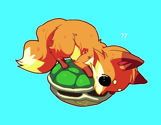 ambiguous_gender blue_background curious digitigrade feral fur orange_body orange_fur outline pink_inner_ear question_mark shell simple_background snout solo turtle_shell white_body white_fur white_outline falvie canid canine fox mammal red_fox true_fox 2010 cel_shading digital_drawing_(artwork) digital_media_(artwork) hi_res shaded
