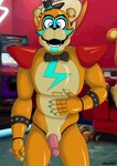 anthro blue_eyes brown_body clothing erection genitals hat headgear headwear lodged machine male metallic_body penis pink_penis solo ciel-wolf five_nights_at_freddy's five_nights_at_freddy's:_security_breach scottgames steel_wool_studios glamrock_freddy animatronic bear mammal robot