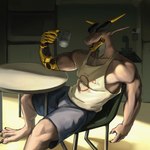 blue_eyes light male morning muscular prosthetic prosthetic_arm prosthetic_limb sunlight nous_(artist) mythology nous_(nous) dragon mythological_creature mythological_scalie scalie 1:1 absurd_res digital_media_(artwork) hi_res