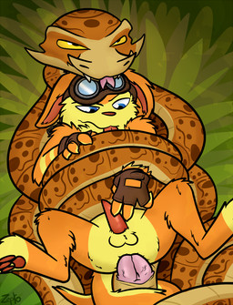 2_penises anal anal_penetration animal_genitalia animal_penis anthro anthro_on_feral anthro_penetrated balls bent_spoon_position bestiality biped blue_eyes brown_body brown_pawpads brown_skin brown_spots cloaca cloacal_penis coiling double_anal double_penetration duo erection eyewear fangs feral feral_penetrating feral_penetrating_anthro fur genitals goggles hemipenes interspecies male male/male male_penetrated male_penetrating male_penetrating_male multi_genitalia multi_penis orange_body orange_fur pawpads penetration penis pink_penis pink_tongue red_penis red_tongue scales serpentine sex spots tan_body tan_scales tapering_penis teeth tongue tongue_out uniped yellow_body yellow_eyes yellow_fur pankallisti jak_and_daxter naughty_dog sony_corporation sony_interactive_entertainment daxter mammal mustelid ottsel reptile scalie snake 2018