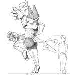 2_toes 4_fingers aircraft airplane anthro balls big_pawpads butt clothed clothing f/a-18 feet fingers genitals jet looking_at_viewer machine male open_mouth simple_background smile solo speech_bubble tail toes vehicle gromdrawing aircraft_humanoid living_aircraft living_machine living_vehicle digital_media_(artwork) sketch