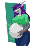 anthro anthro_pred belly belly_expansion big_belly bloated clothing expansion female green_eyes hair indigestion navel purple_hair rumbling_stomach solo topwear vore strikersedge saki fish marine shark 2:3