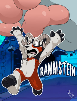 anthro arm_tuft cheek_tuft chest_tuft duo elbow_tuft extreme_size_difference facial_tuft featureless_crotch front_view fur glistening glistening_eyes imminent_crush logo macro male nude open_mouth outside red_body red_eyes red_fur running size_difference solo_focus tuft white_body white_fur young young_anthro young_male pandapaco bovid caprine goat mammal artist_logo signature