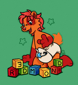 abdl abstract_background adult_baby ageplay alphabet_block anthro baby_toy baby_toys babying bangs block blue_eyes blue_safety_pin cheek_markings cheek_spiral cheek_tuft cloth_diaper clothed clothing cute_fangs diaper diaper_fetish diaper_only eyebrow_through_hair eyebrows facial_markings facial_tuft fangs feet fluffy fluffy_tail fur fur_markings fur_tuft furry_tail glistening glistening_eyes glistening_hair glistening_nose green_background green_star hair handpaw head_markings hindpaw infantilism kneeling logo male markings multicolored_arms multicolored_body multicolored_face multicolored_fur multicolored_legs open_mouth orange_arms orange_body orange_ears orange_face orange_fur orange_legs orange_snout orange_tail paws playing red_body red_eyebrows red_face red_feet red_fur red_hair red_hands red_inner_ear red_markings red_nose red_paws red_tongue red_tuft roleplay safety_pin short_tail simple_background solo star_(shape) tail teeth text tongue topless toy translucent translucent_hair tuft wearing_diaper white_diaper berrysweetcow redmond_brown badger mammal mustelid musteline artist_logo artist_name character_name colored digital_drawing_(artwork) digital_media_(artwork) hi_res