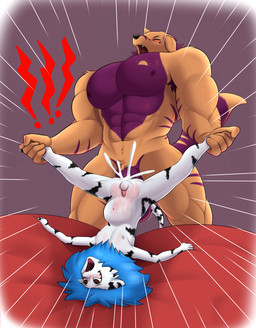 abdominal_bulge abs ahegao anal anal_penetration anthro attribute_theft ball_size_difference balls biceps big_balls big_muscles big_pecs big_penis blush bodily_fluids cum cum_inflation cum_inside doggystyle dominant duo ejaculation erection exclamation_point from_behind_position genital_fluids genitals growth hair holding_feet huge_pecs inflation knot larger_dom looking_pleasured male male/male male_penetrated male_penetrating male_penetrating_male muscle_growth muscle_theft muscle_transfer muscular muscular_anthro muscular_male nude open_mouth pecs penetration penile penis penis_size_difference sex simple_background size_difference size_theft spread_legs spreading tail booponies conditional_dnp boof_(oc) brave_the_liger_(oc) canid canine canis domestic_dog felid hybrid liger mammal pantherine absurd_res hi_res