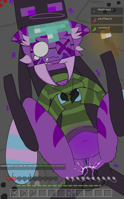 1_eye achievement achievement_unlocked anthro black_body black_claws bloated blue_vulva blush blush_lines bodily_fluids bottomless breasts carry_position cave claws clothed clothing cum cum_in_ass cum_in_stomach cum_inflation cum_inside duo ears_down eye_scar eyewear facial_scar female finger_claws fluffy footwear forced fur gameplay_mechanics genital_fluids genitals glasses glowing glowing_cum glowing_semen green_clothing gui hair health_bar ill inflation inventory jewelry long_hair male male/female medium_breasts nausea necklace pantsless penis pink_body pink_fur pivoted_ears purple_body purple_eyes purple_fur rape scar scared sex shocked socks stand_and_carry_position standing standing_sex stripes sweater tailless three-quarter_view toony topwear torch unusual_bodily_fluids unusual_cum unusual_genital_fluids vulva weak white_eyes fantafur microsoft minecraft mojang xbox_game_studios lychee_(fantafur) angel aquatic enderman felid fish humanoid hybrid mammal pantherine shark tiger 2026 5:8 absurd_res flat_colors hi_res line_art signature watermark