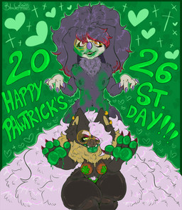 anthro bite_mark duo female fluffy green_paint gynomorph heart_symbol heterochromia holidays intersex kiss_mark lips lipstick_smear male montgomery_glands neck_tuft paint pasties pubes shortstack size_difference thick_lips thick_thighs tuft bludermaus nintendo pokemon st._patrick's_day bludermaus_(character) bat furfrou generation_6_pokemon leaf-nosed_bat mammal microbat pokemon_(species) vampire_bat yangochiropteran