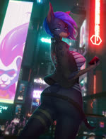 anthro black_nose blue_eyes blue_hair bottomwear chatting city cityscape clothed clothing cybernetics cyberpunk duo ear_piercing electronics facial_piercing female fully_clothed furgonomics furry-specific_piercing genitals hair holding_object industrial_piercing jacket looking_at_viewer looking_back machine male male/female muzzle_piercing neon neon_lights neon_sign night nose_piercing pants phone photo piercing presenting pussy ruined_reputation shirt short_tail sign smile standing tail topwear amarihel cyberpunk_2077 valerie_(certifiedhyena) canid canine canis dobermann domestic_dog mammal pinscher 2d_animation animated digital_media_(artwork) hi_res long_playtime motion_tweening no_sound webm