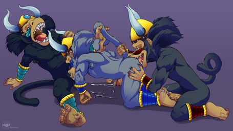 anal anthro armpit_hair armpit_tuft bodily_fluids body_hair cum feet genital_fluids genitals group group_sex male male/male oral orgasm penis prehensile_feet raised_tail rimming sex tail threesome toes trio delicatessen donkey_kong_(series) nintendo ba-boom_the_boisterous baboon haplorhine mammal monkey old_world_monkey primate 16:9 widescreen