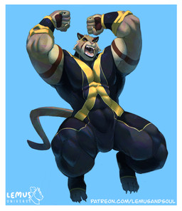 abs action_pose anthro bodysuit bracelet bulge clothing footwear jewelry male muscular muscular_anthro muscular_male pecs pose skinsuit solo super_suit superhero tail text tight_clothing toeless_footwear lemusuniverse ricius_teck cougar felid feline mammal colored digital_drawing_(artwork) digital_media_(artwork) hi_res shaded url